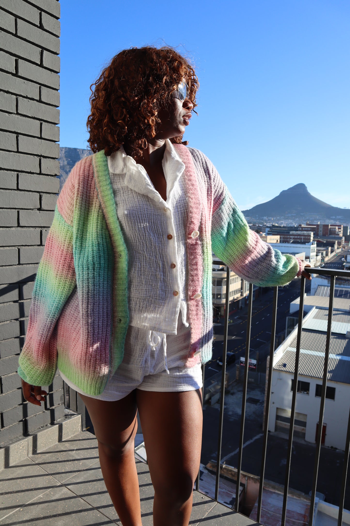 Rainbow Wool Cardigan with Front Buttons