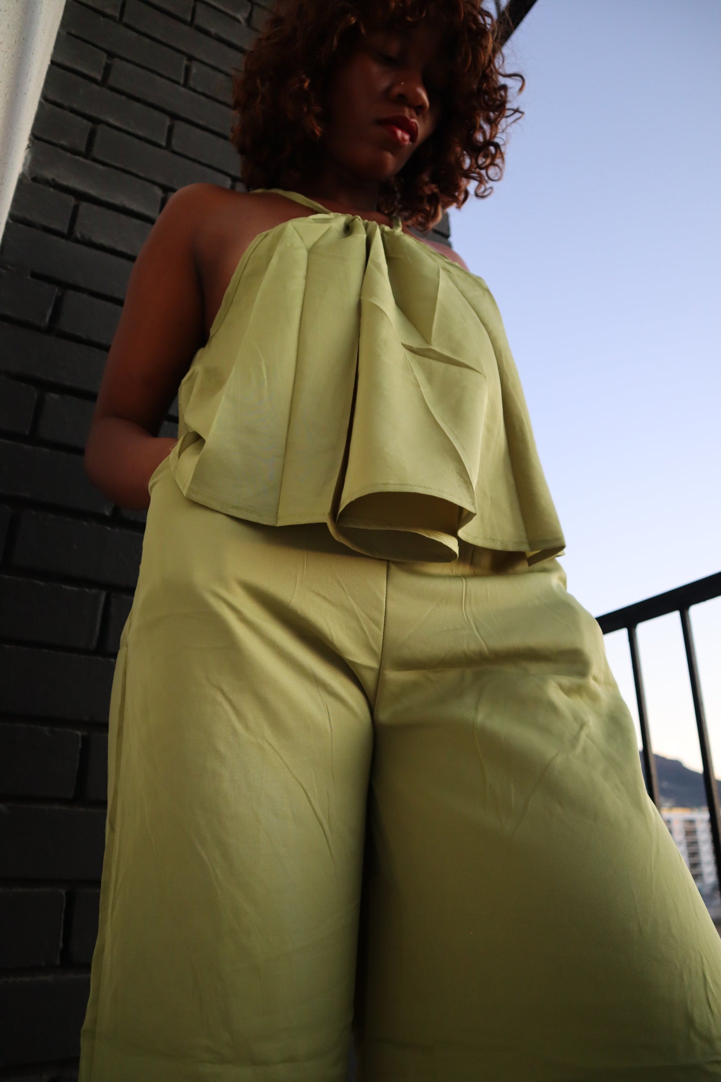 Chic Asparagus Green Wide Leg Two-piece Set