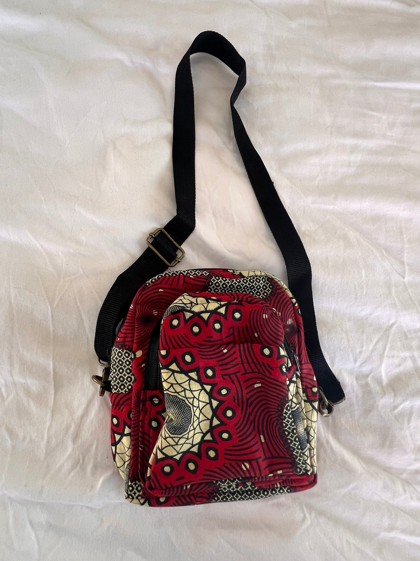 Convertible Ankara Sling & Waist Bag – Deep Red