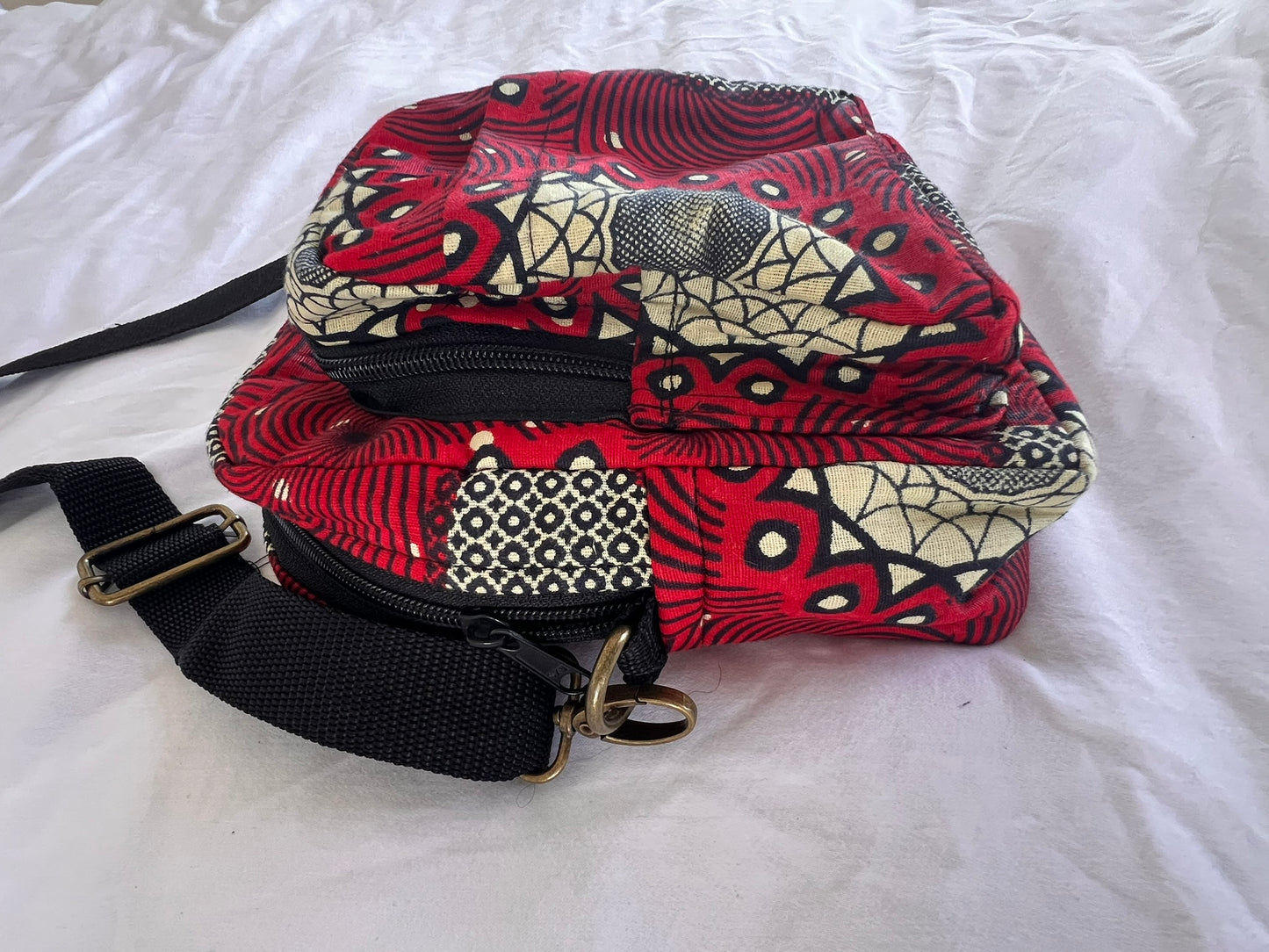 Convertible Ankara Sling & Waist Bag – Deep Red