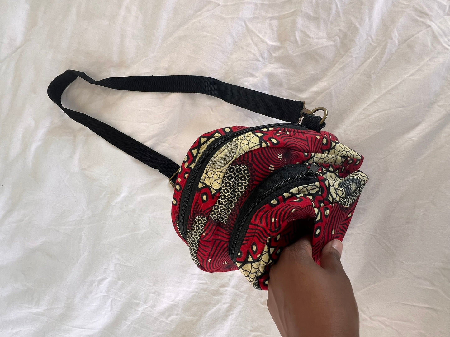 Convertible Ankara Cross Body & Waist Bag – Orange & Cream
