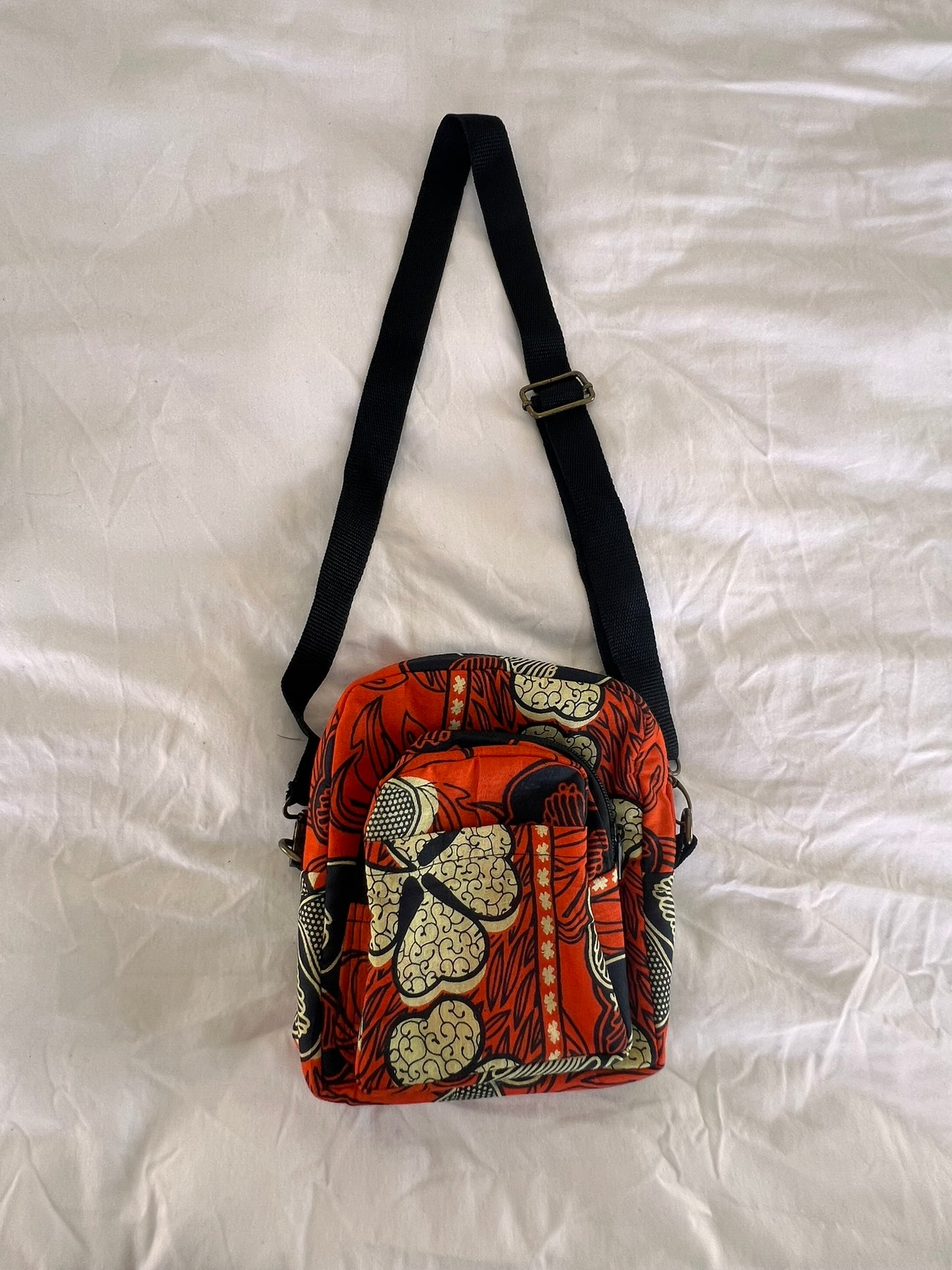 Convertible Ankara Cross Body & Waist Bag – Orange & Cream