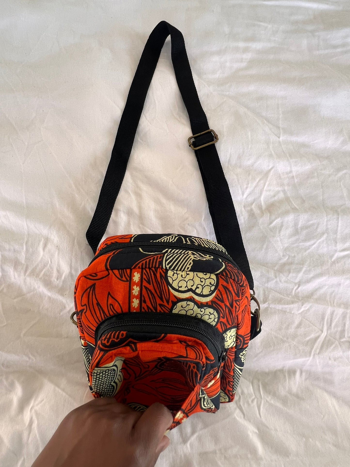 Convertible Ankara Cross Body & Waist Bag – Orange & Cream
