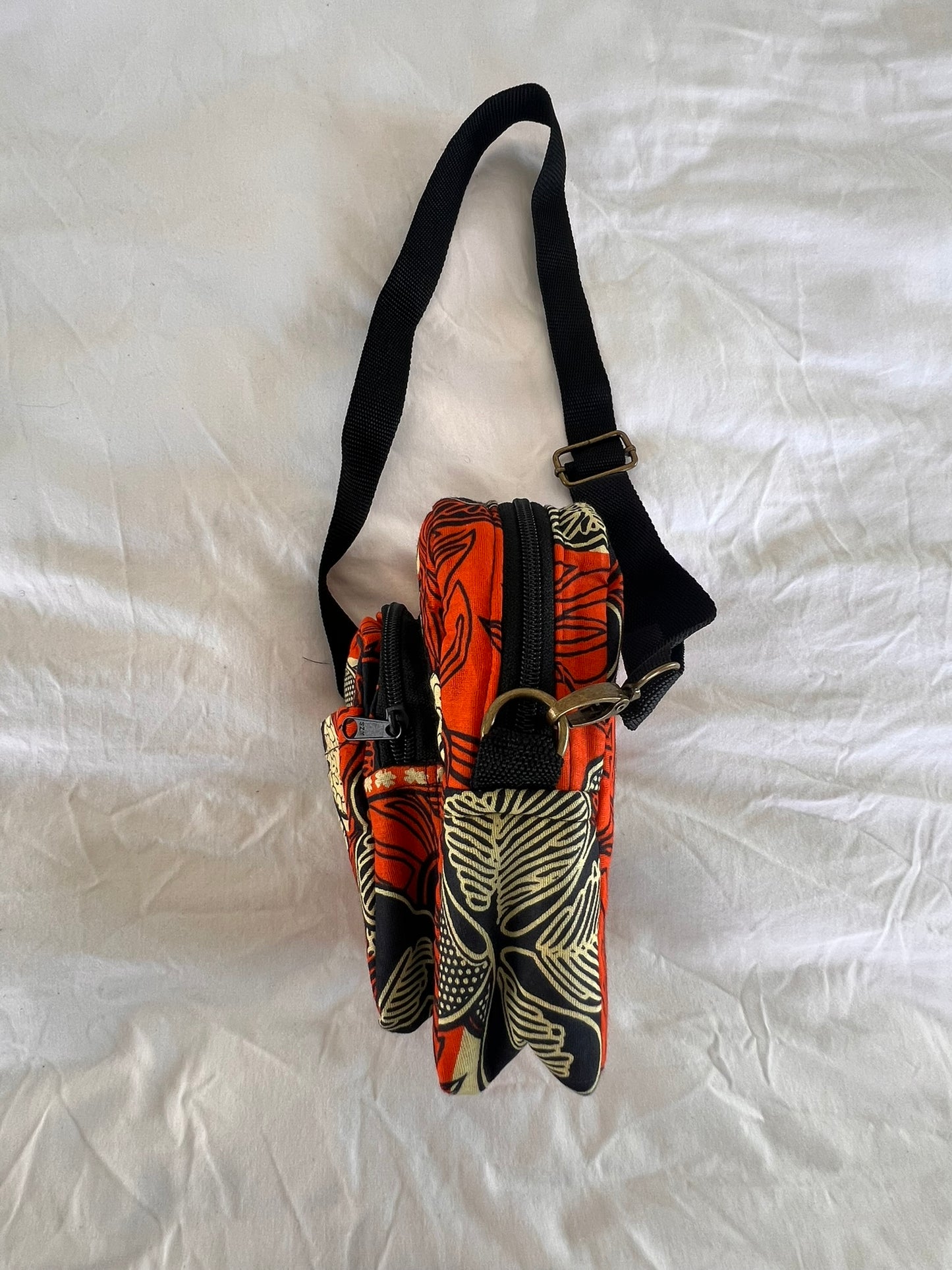 Convertible Ankara Cross Body & Waist Bag – Orange & Cream