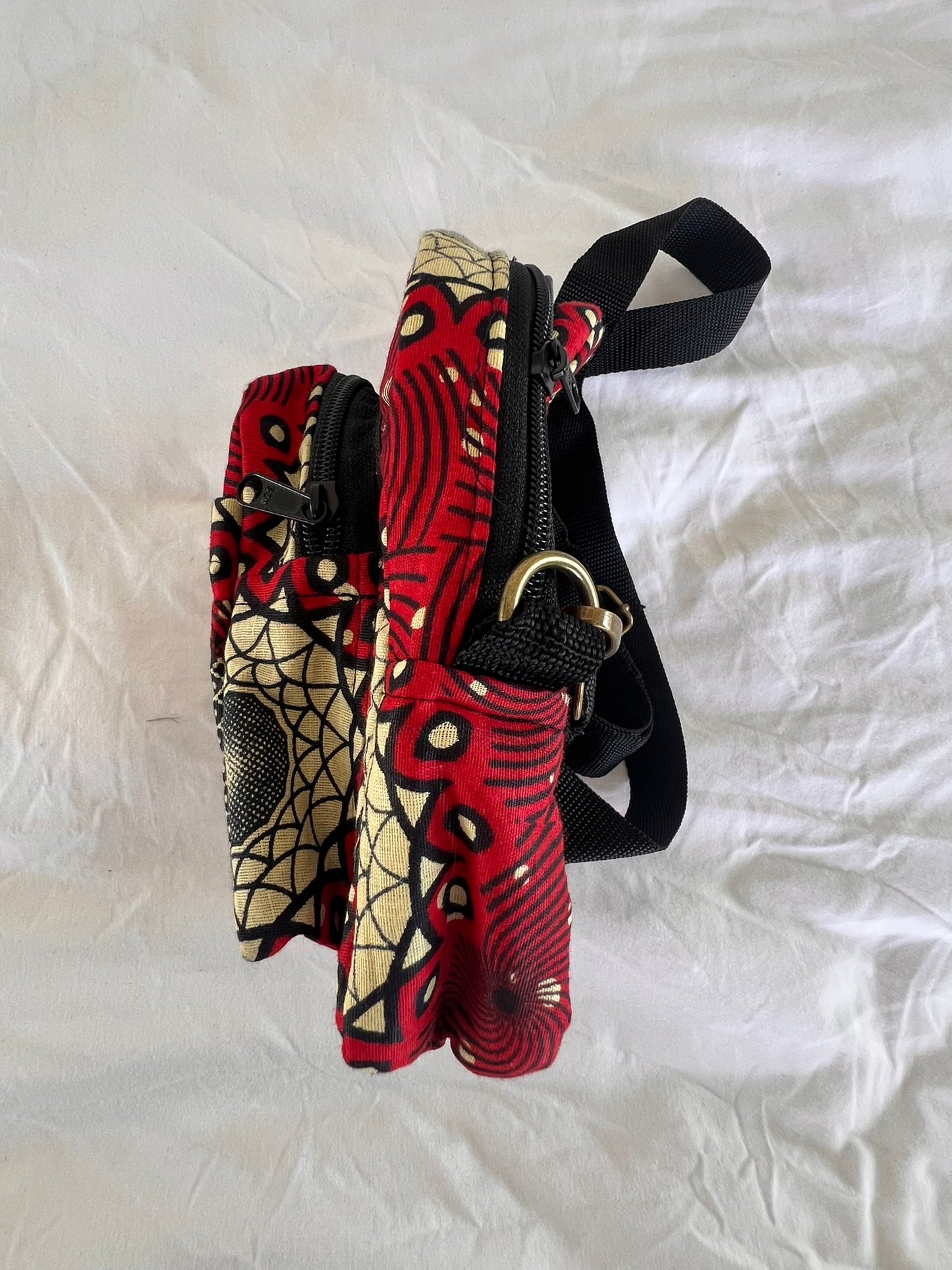 Convertible Ankara Sling & Waist Bag – Deep Red