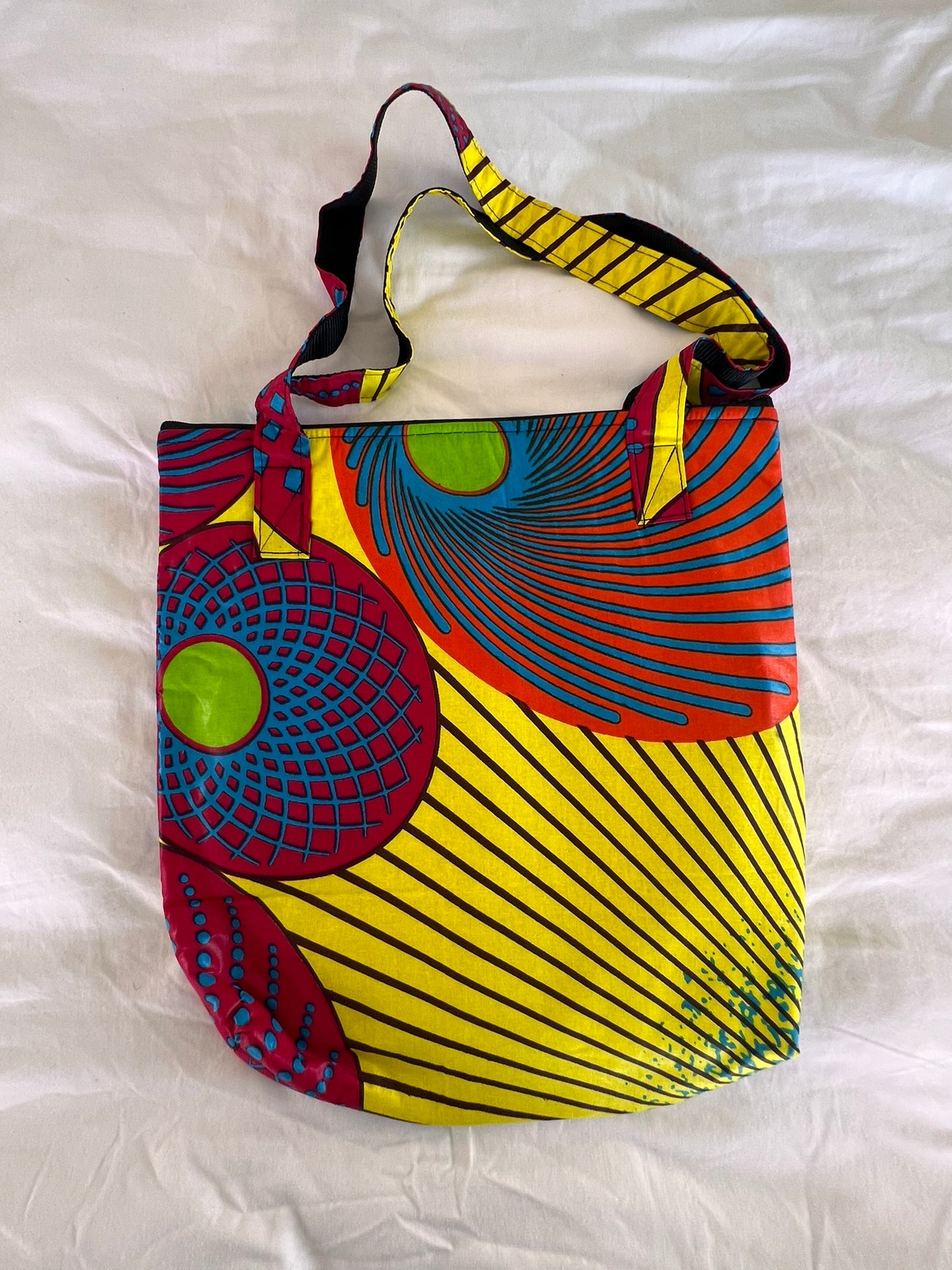 Ankara Tote Bag with Zipper & Inner Compartment – Yellow, Pink & Orange