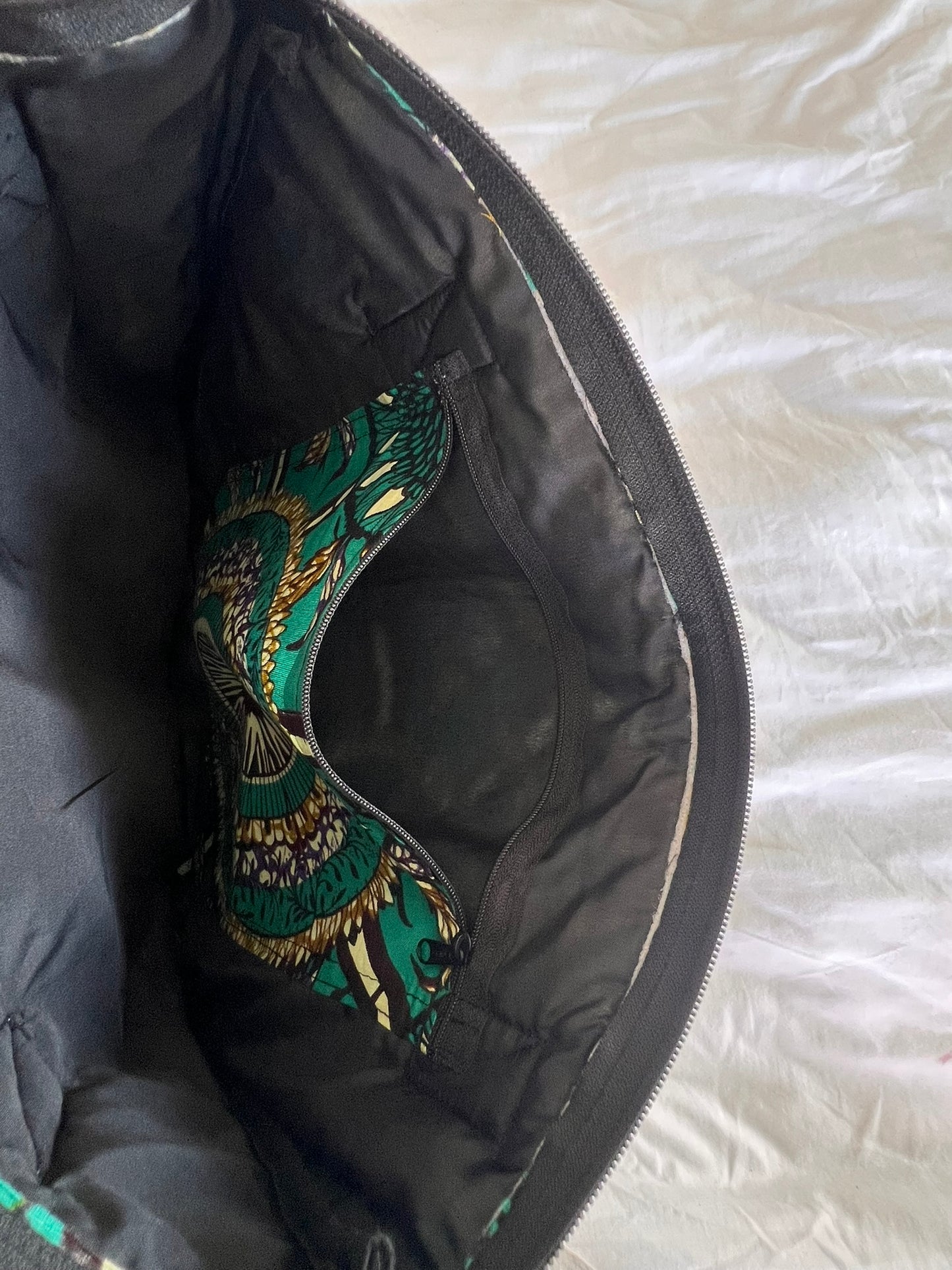 Ankara Tote Bag with Zipper & Inner Compartment – Green & Gold Delight