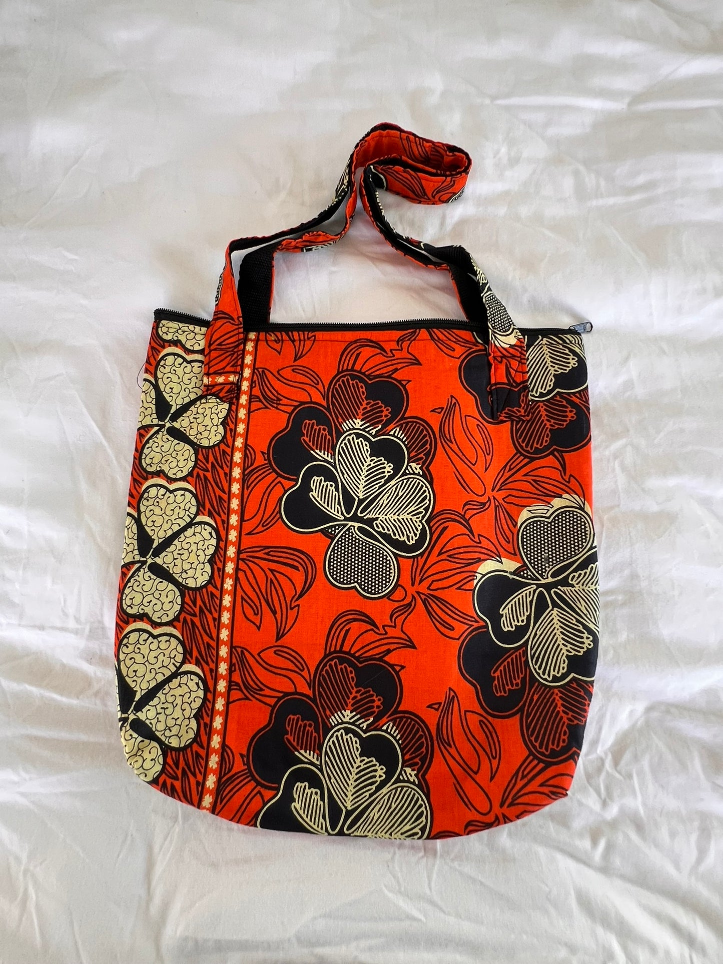 Ankara Tote Bag with Zipper & Inner Compartment – Orange Bliss