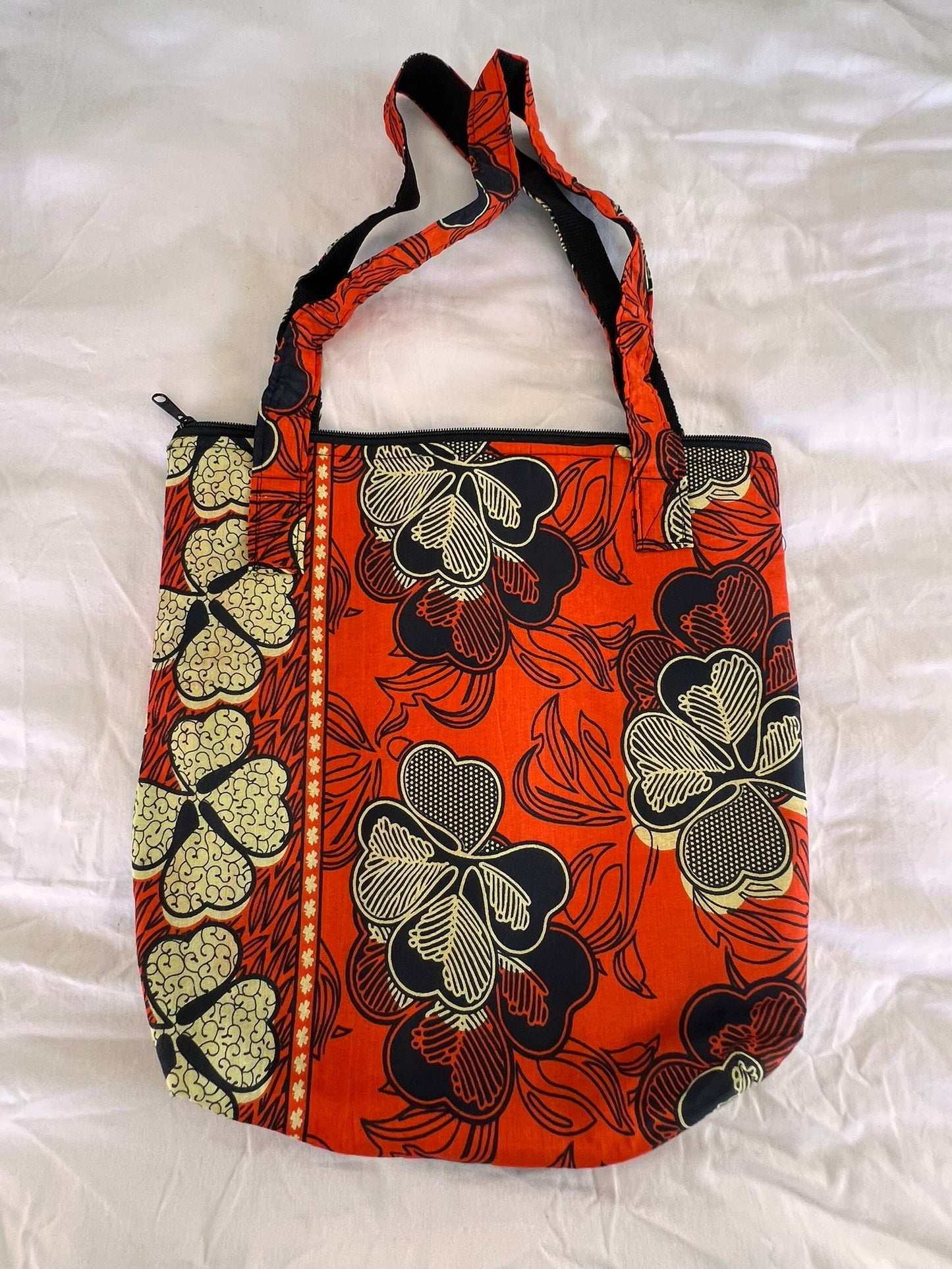 Ankara Tote Bag with Zipper & Inner Compartment – Orange Bliss