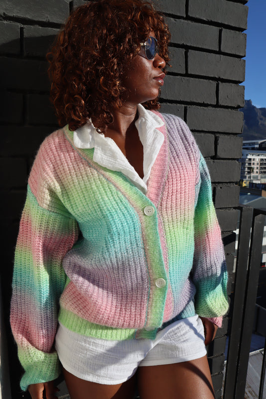 Rainbow Wool Cardigan with Front Buttons