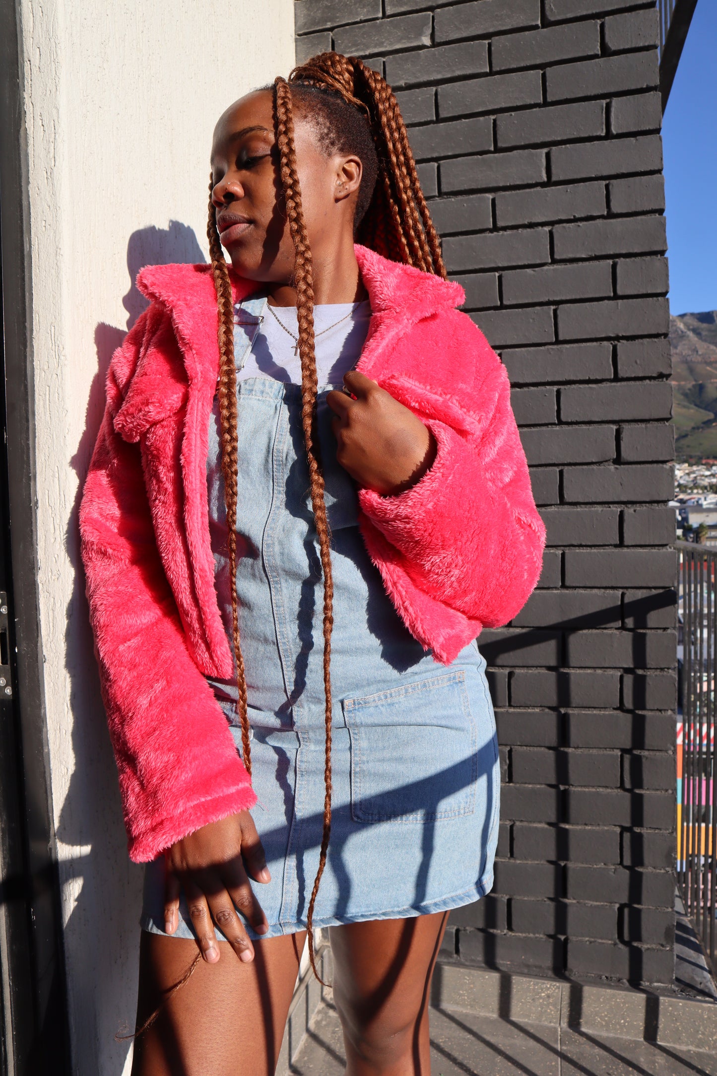 Open Front Hot Pink Faux Fur Coat