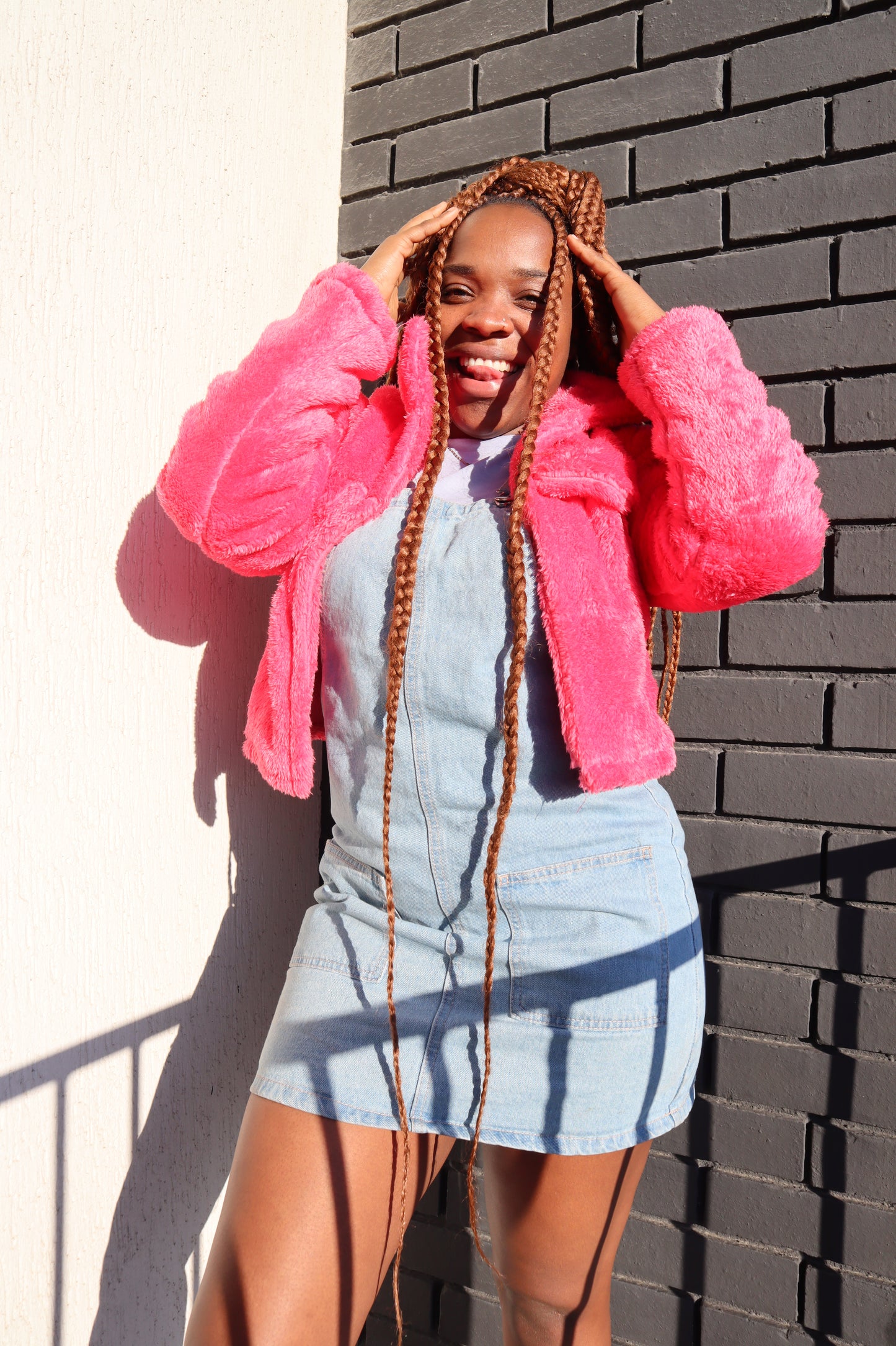 Open Front Hot Pink Faux Fur Coat