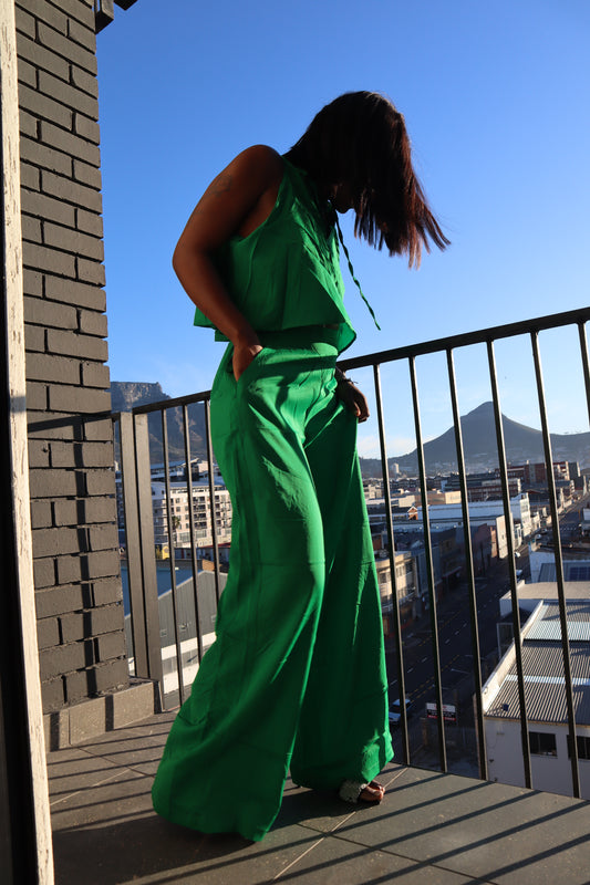 Sophisticated Forest Green Wide Leg Two-piece Set