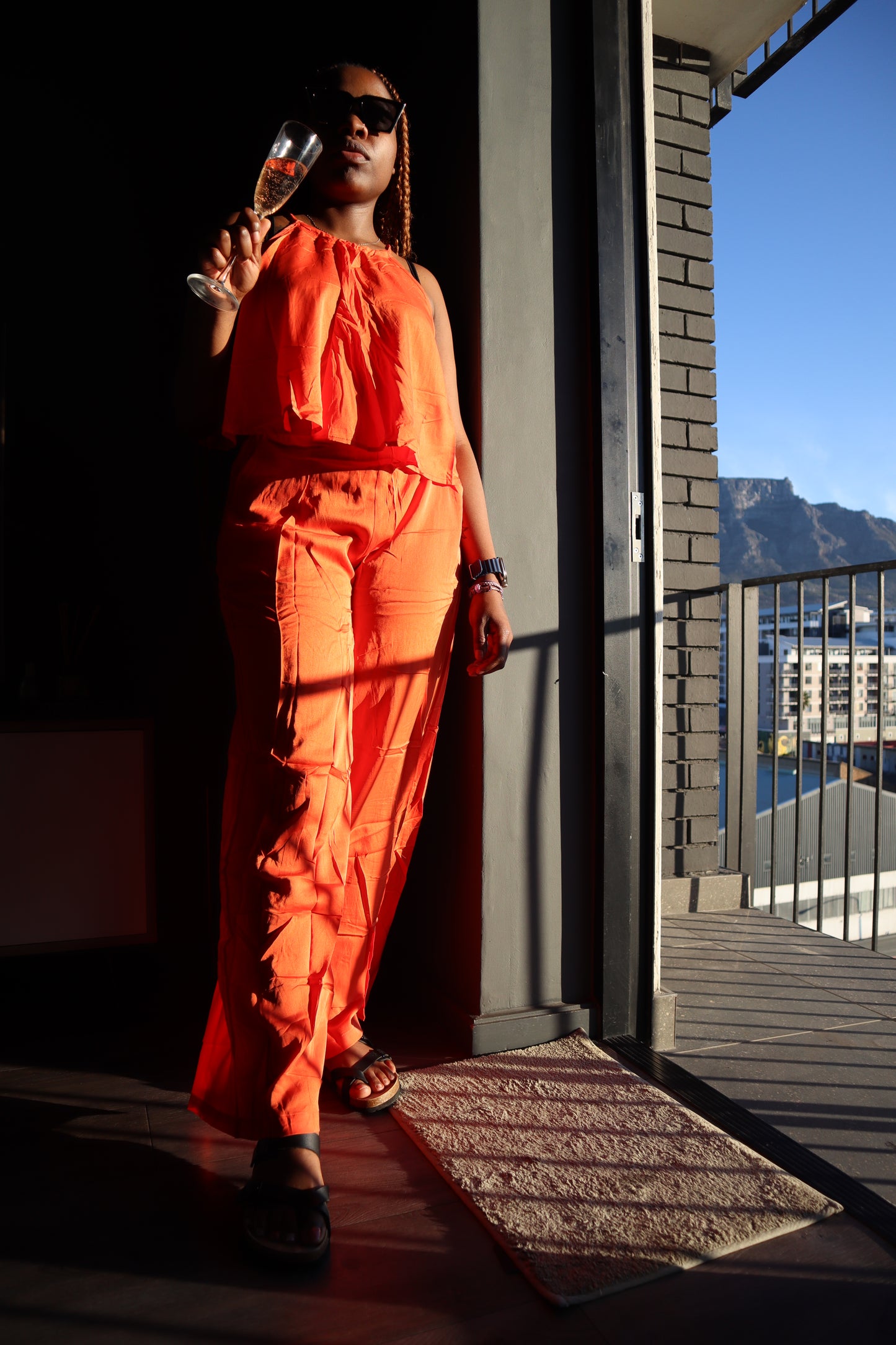 Vibrant Orange Wide Leg Two-piece Set