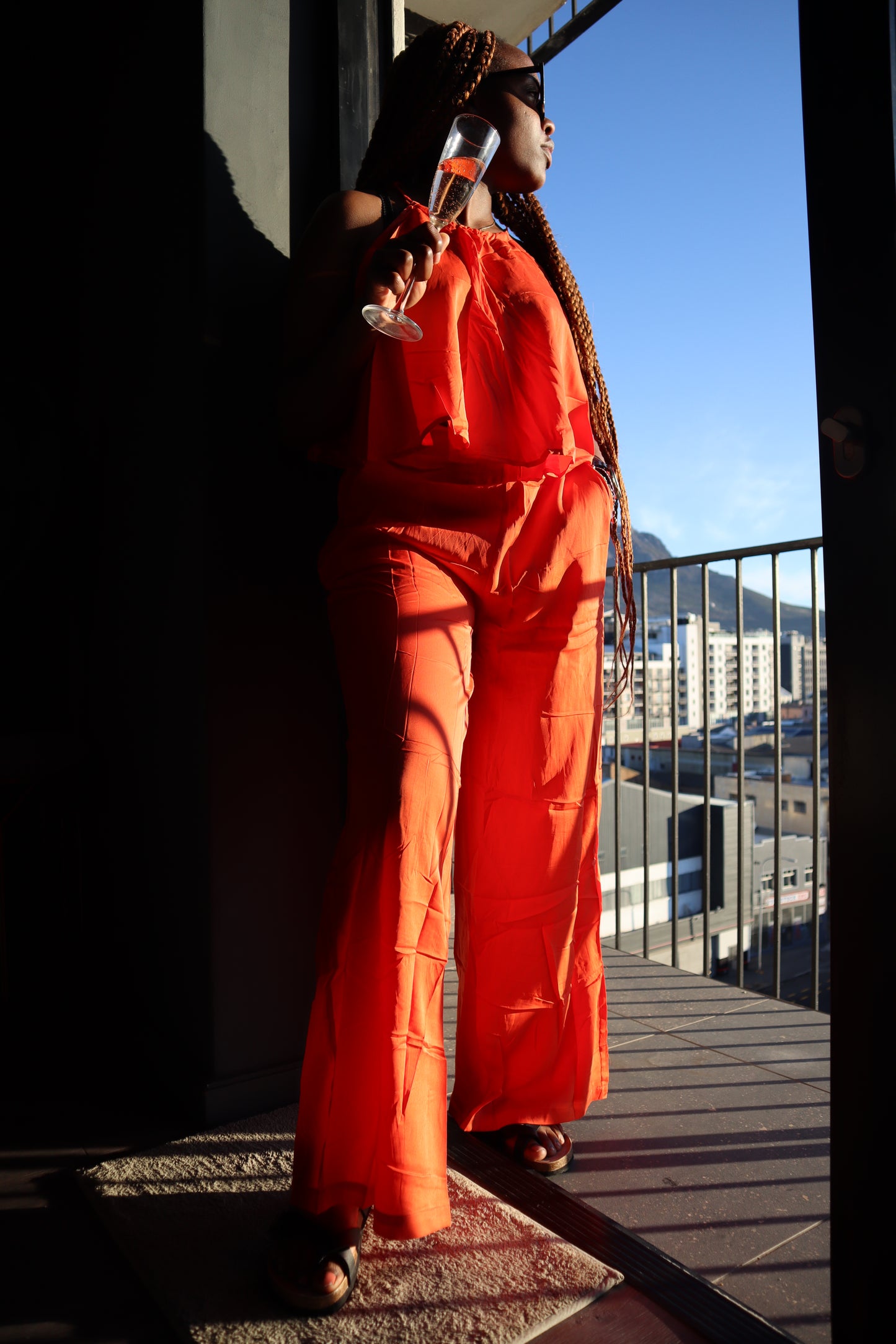 Vibrant Orange Wide Leg Two-piece Set