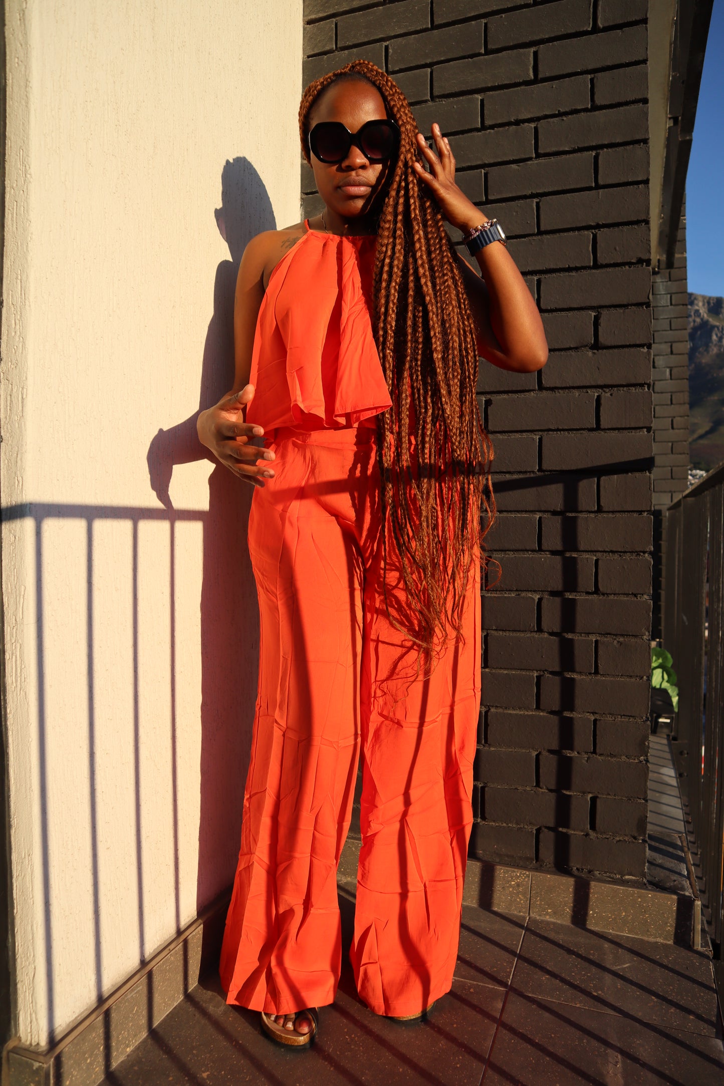 Vibrant Orange Wide Leg Two-piece Set