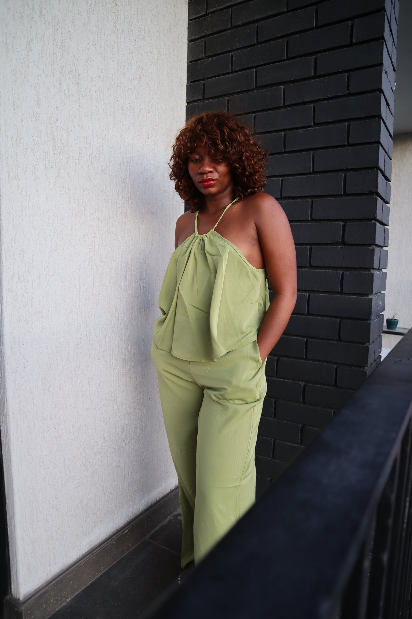 Chic Asparagus Green Wide Leg Two-piece Set